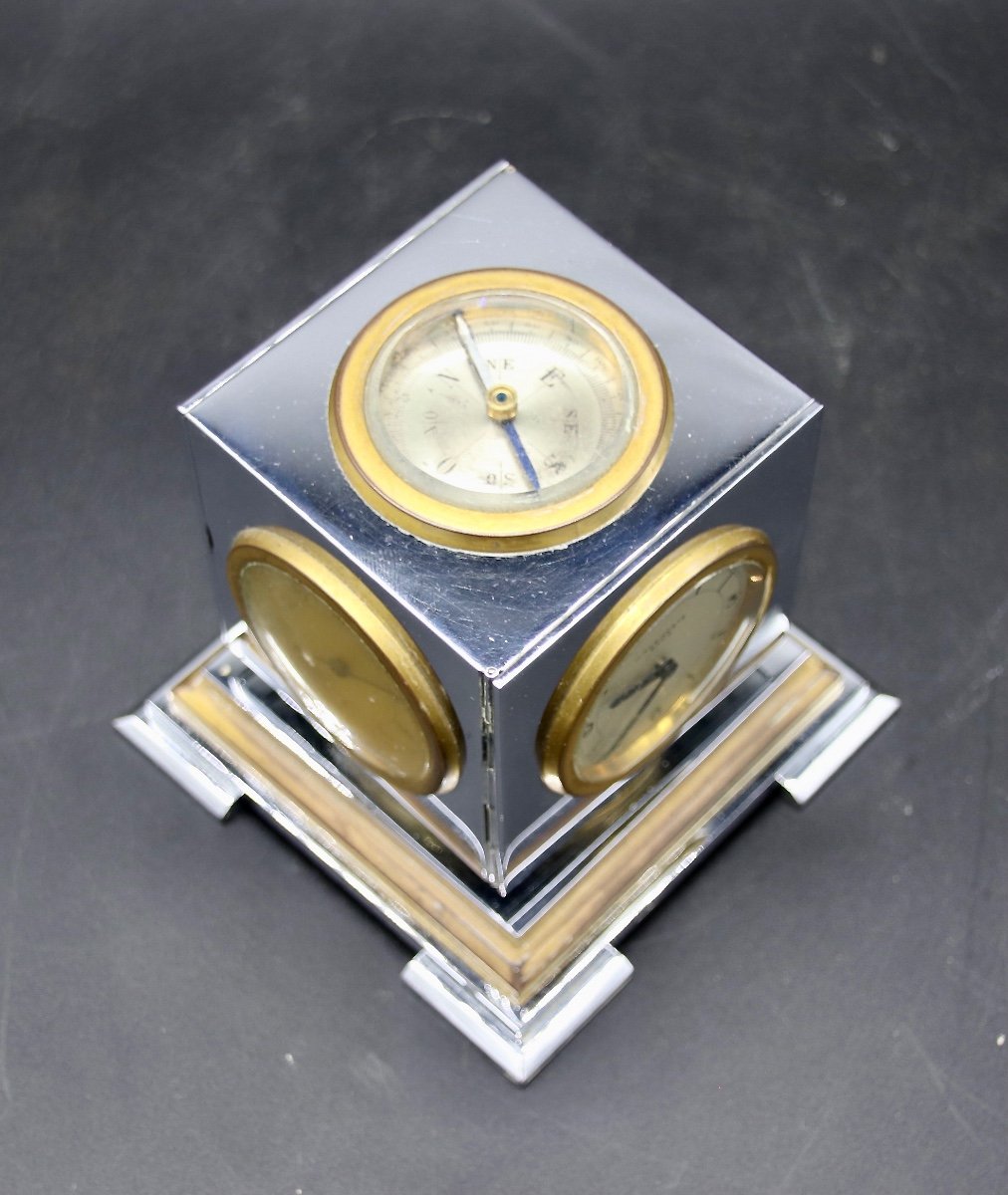  Pendule De Bureau Cube Chromé De Dupré-lafon -photo-5