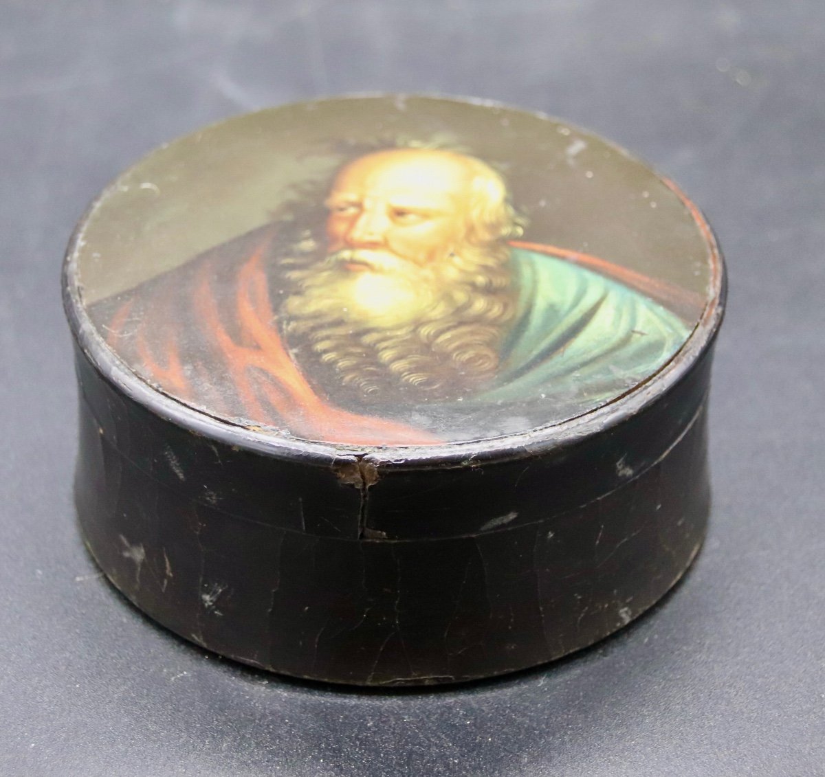 19th Century Lacquer Box Portrait Of Bearded Man-photo-2