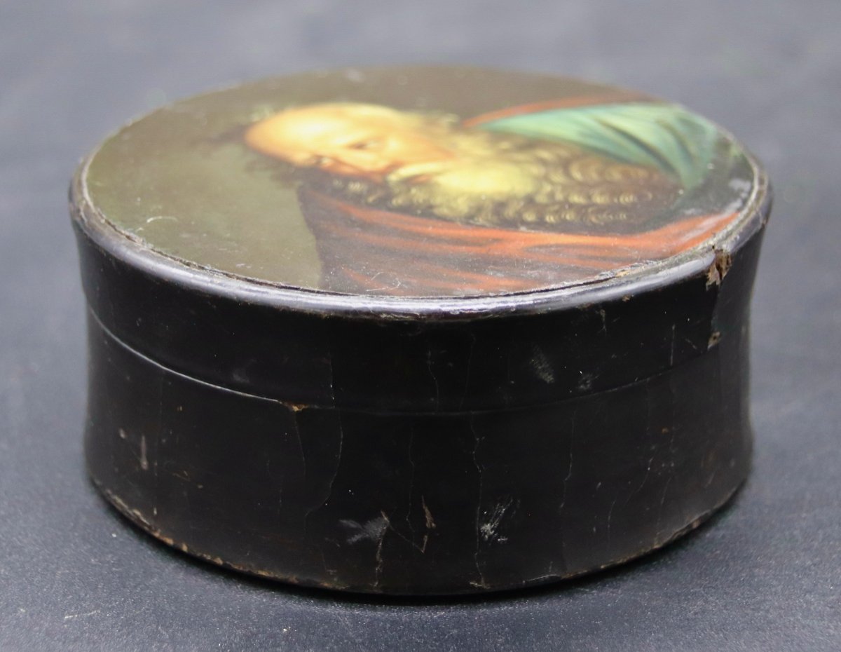 19th Century Lacquer Box Portrait Of Bearded Man-photo-3