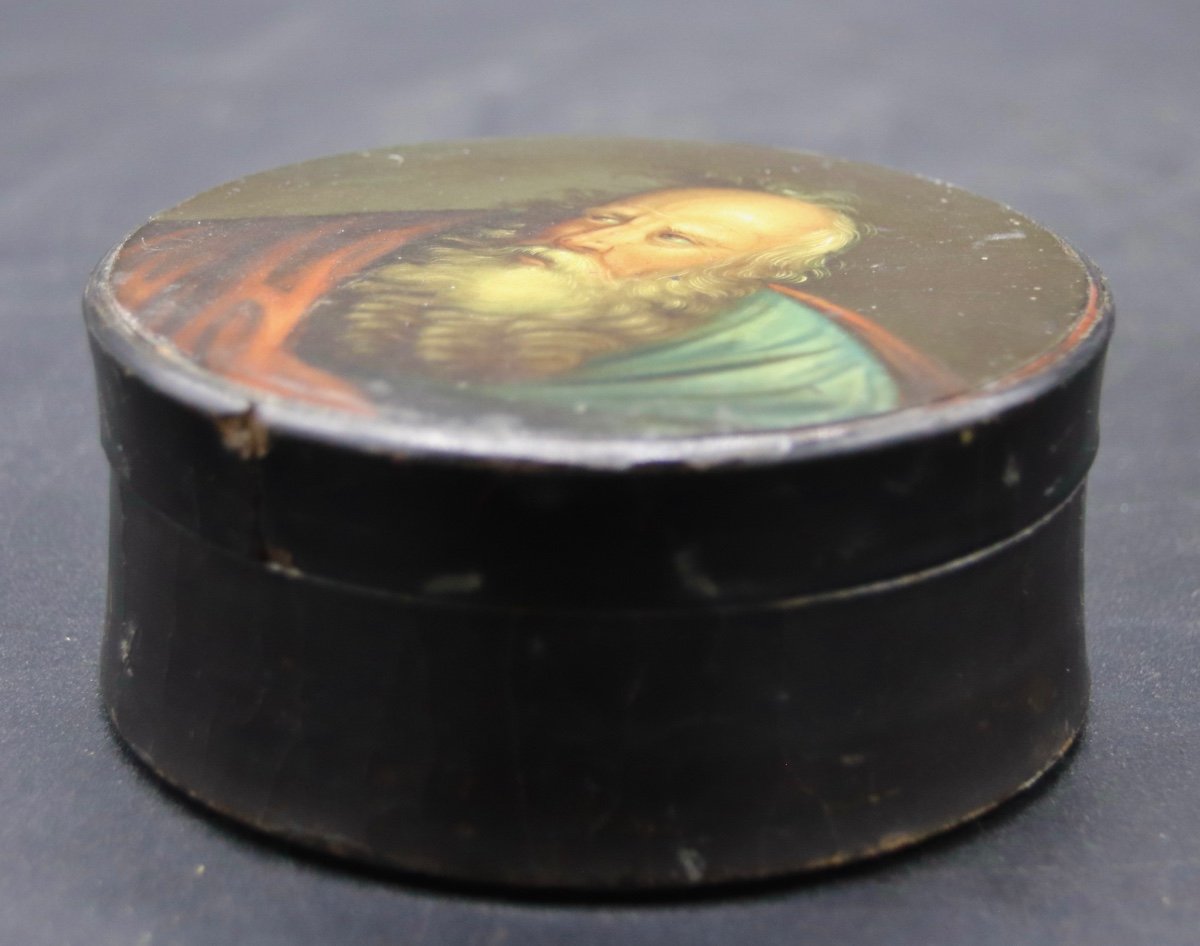 19th Century Lacquer Box Portrait Of Bearded Man-photo-4