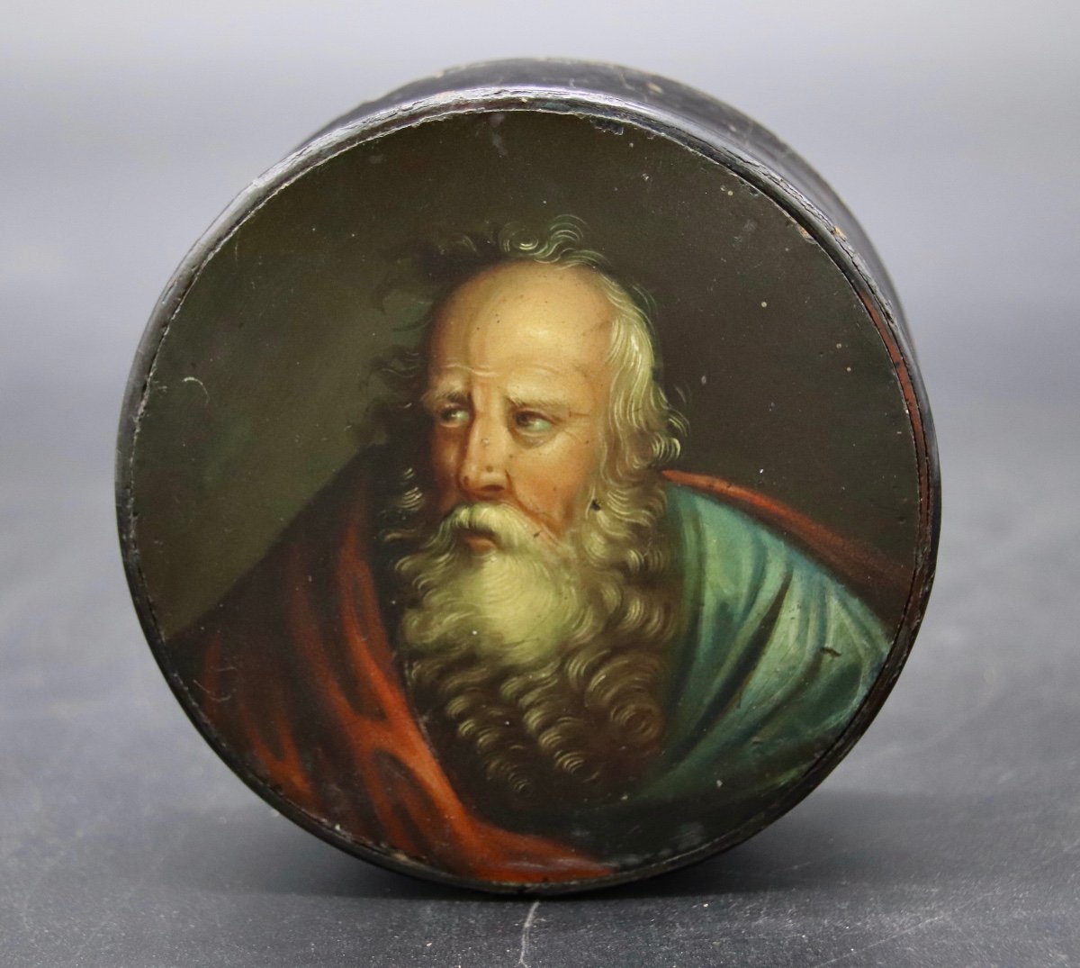 19th Century Lacquer Box Portrait Of Bearded Man-photo-8