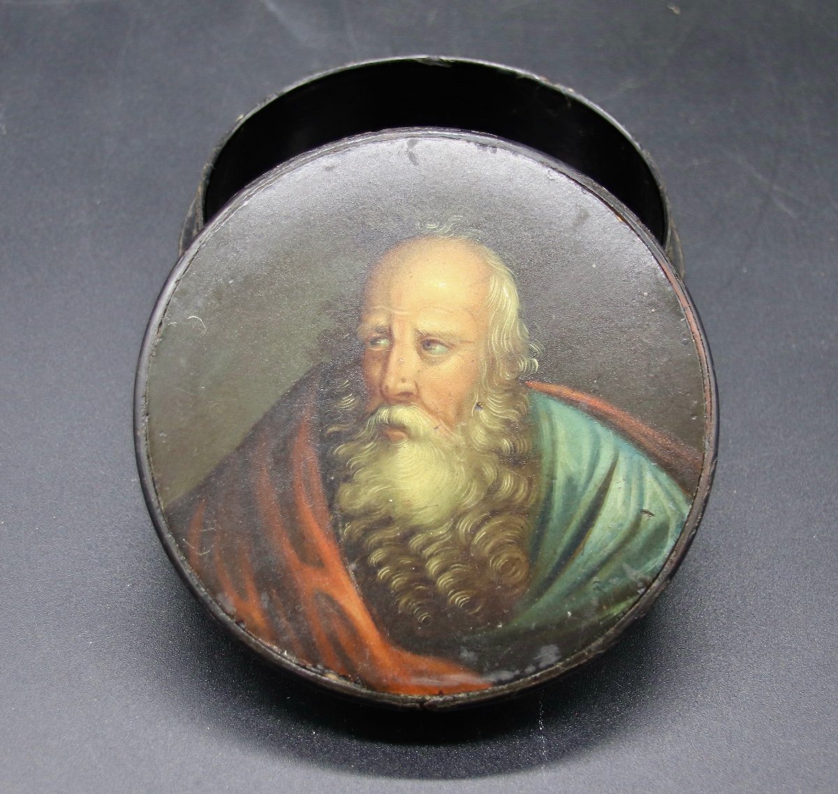 19th Century Lacquer Box Portrait Of Bearded Man