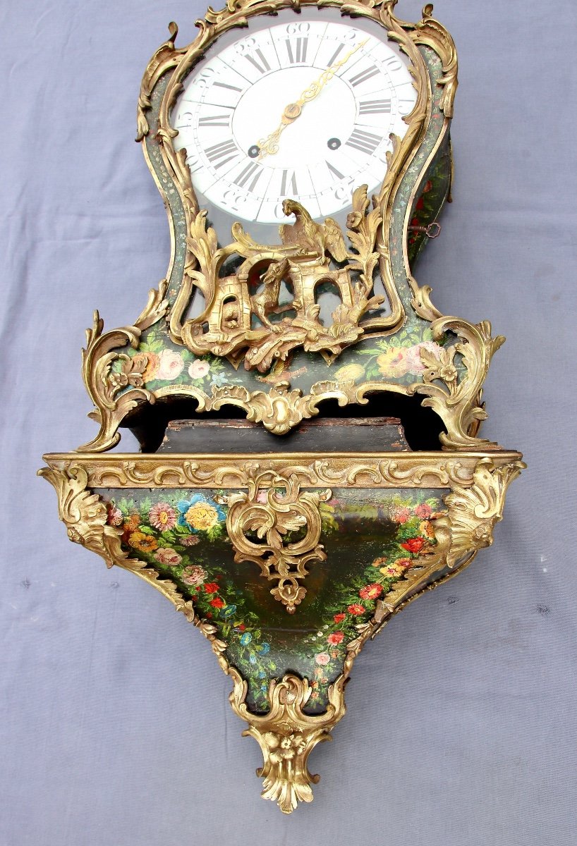 18th Century Cartel In Martin Varnish Decorated With Floral Motifs And Ornamented With Bronzes-photo-4