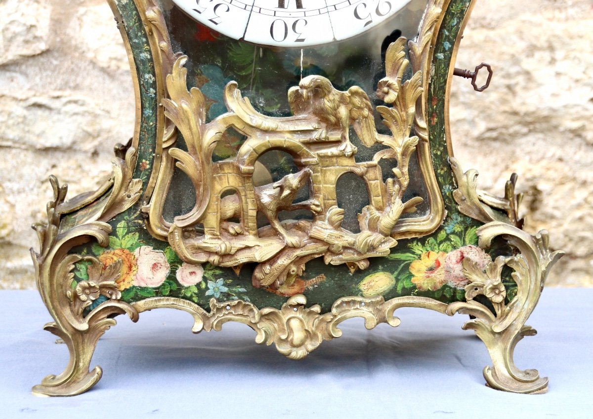 Cartel XVIIIème En  Vernis Martin Décoré De Motifs Floraux Et Ornementé De Bronzes-photo-4