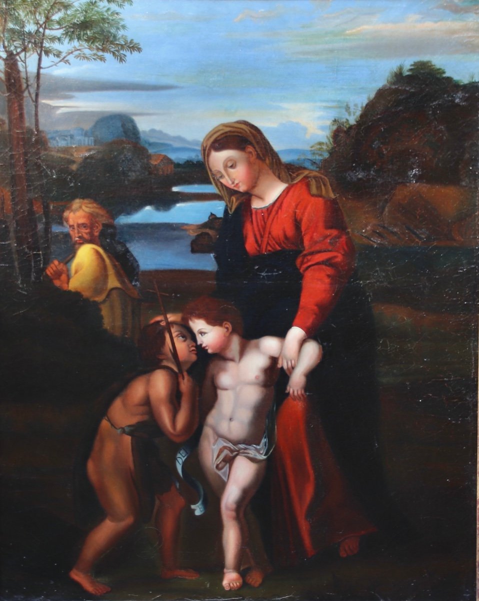 Peinture XIXème, d'Apres La Célèbre Toile De Raphaël "la Madonna Del Passaggio"-photo-2
