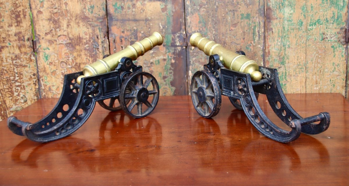 Pair Of Cast Iron And Bronze Cannons From The 19th Century-photo-4