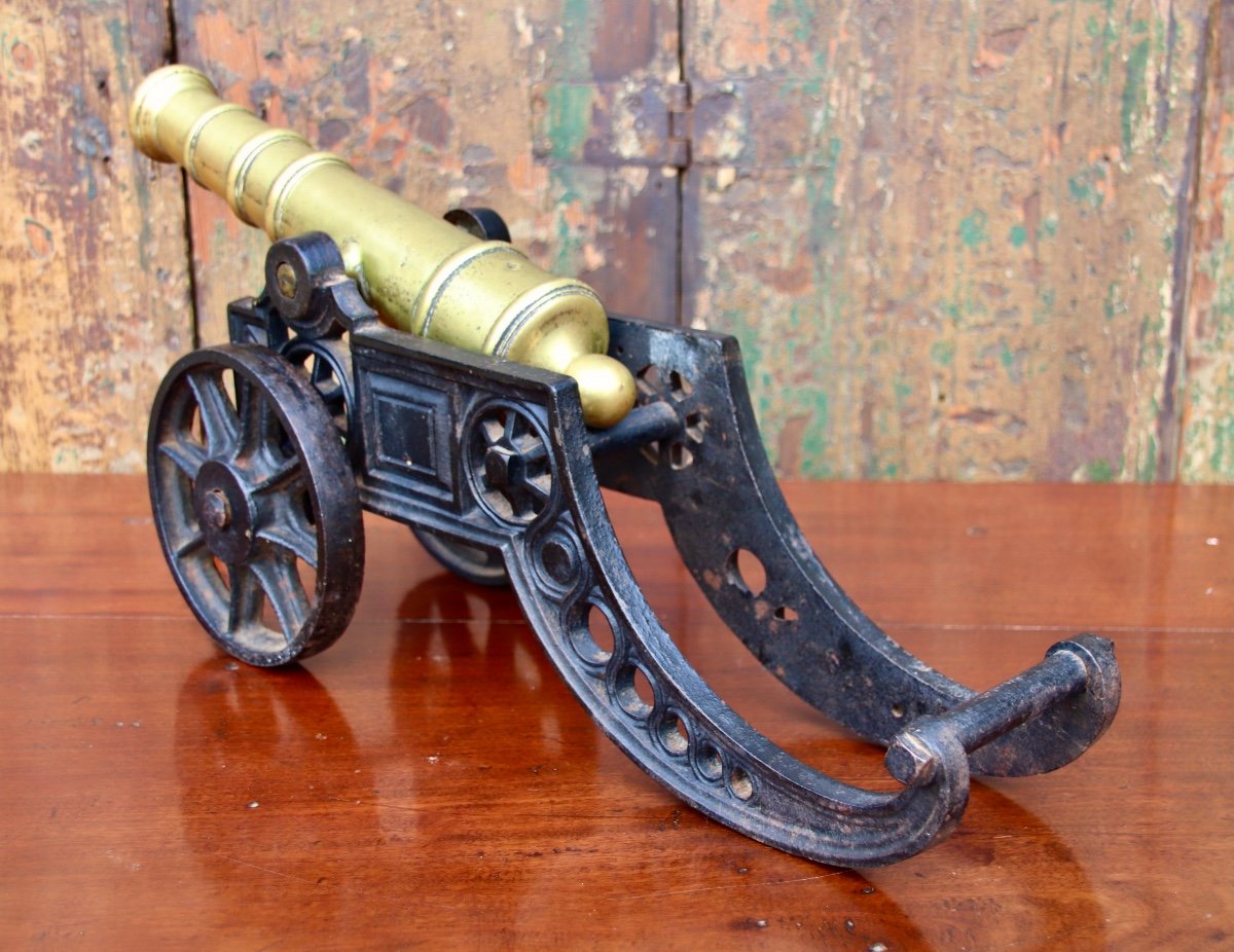 Pair Of Cast Iron And Bronze Cannons From The 19th Century-photo-3