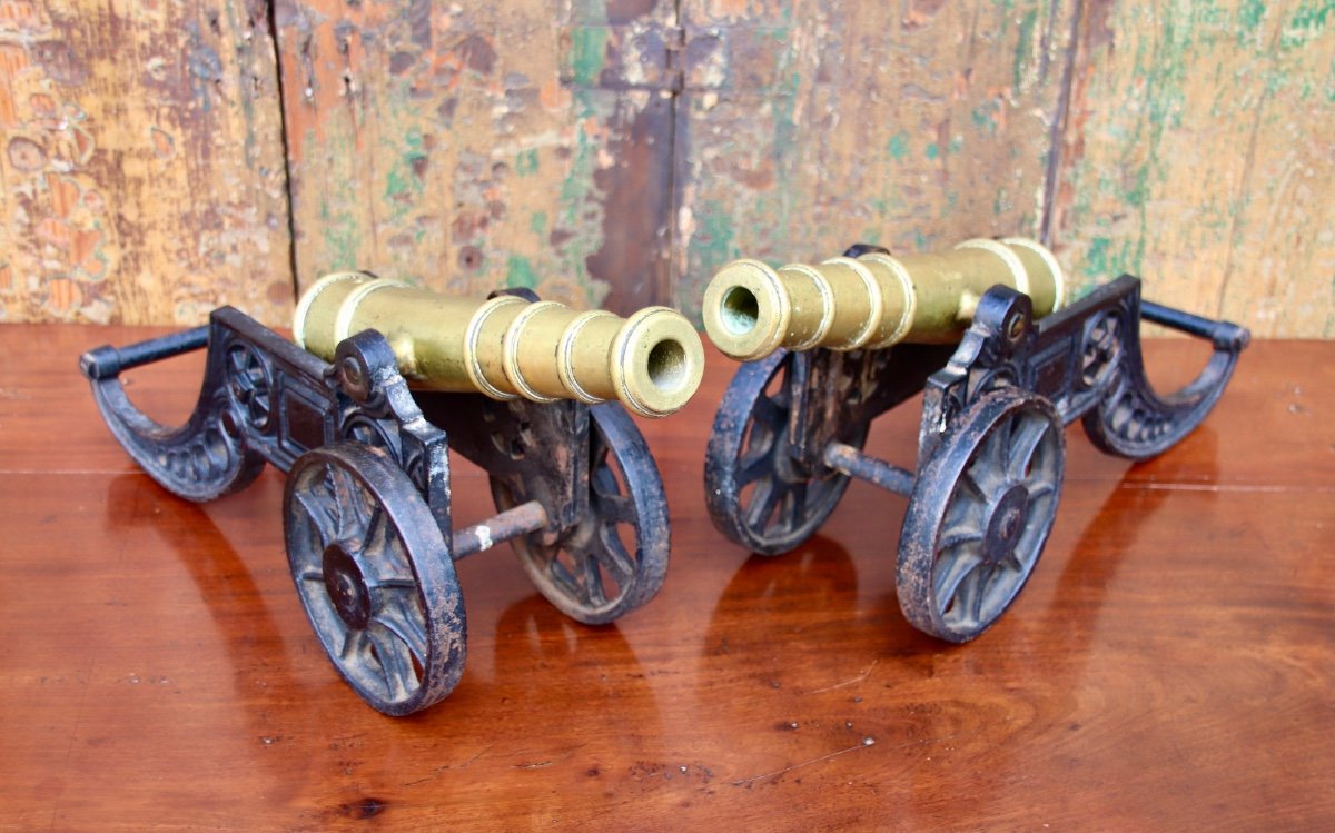 Pair Of Cast Iron And Bronze Cannons From The 19th Century-photo-5