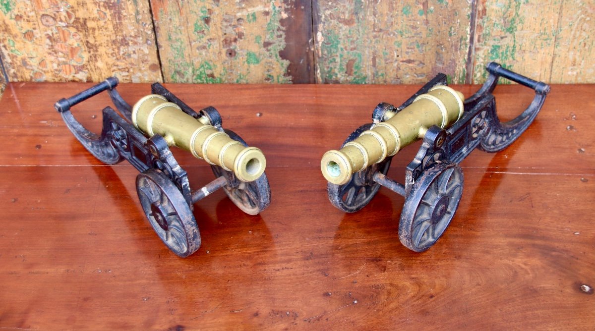 Pair Of Cast Iron And Bronze Cannons From The 19th Century-photo-7