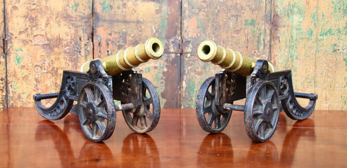 Pair Of Cast Iron And Bronze Cannons From The 19th Century