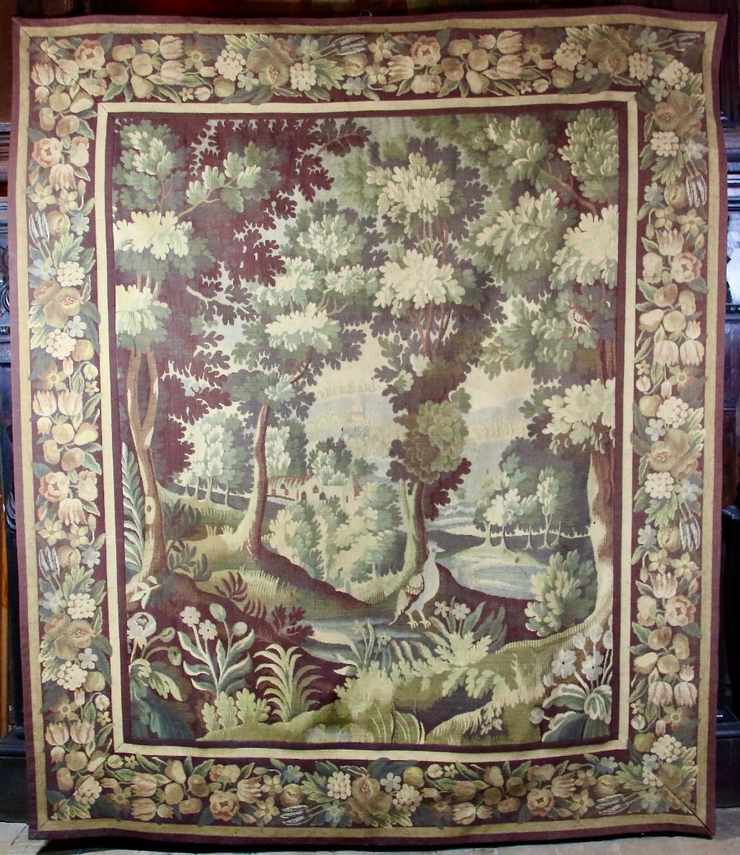 19th Century Tapestry Scene Of Greenery -photo-2