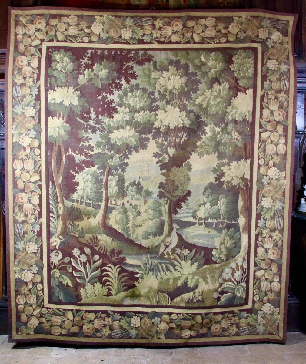 19th Century Tapestry Scene Of Greenery 