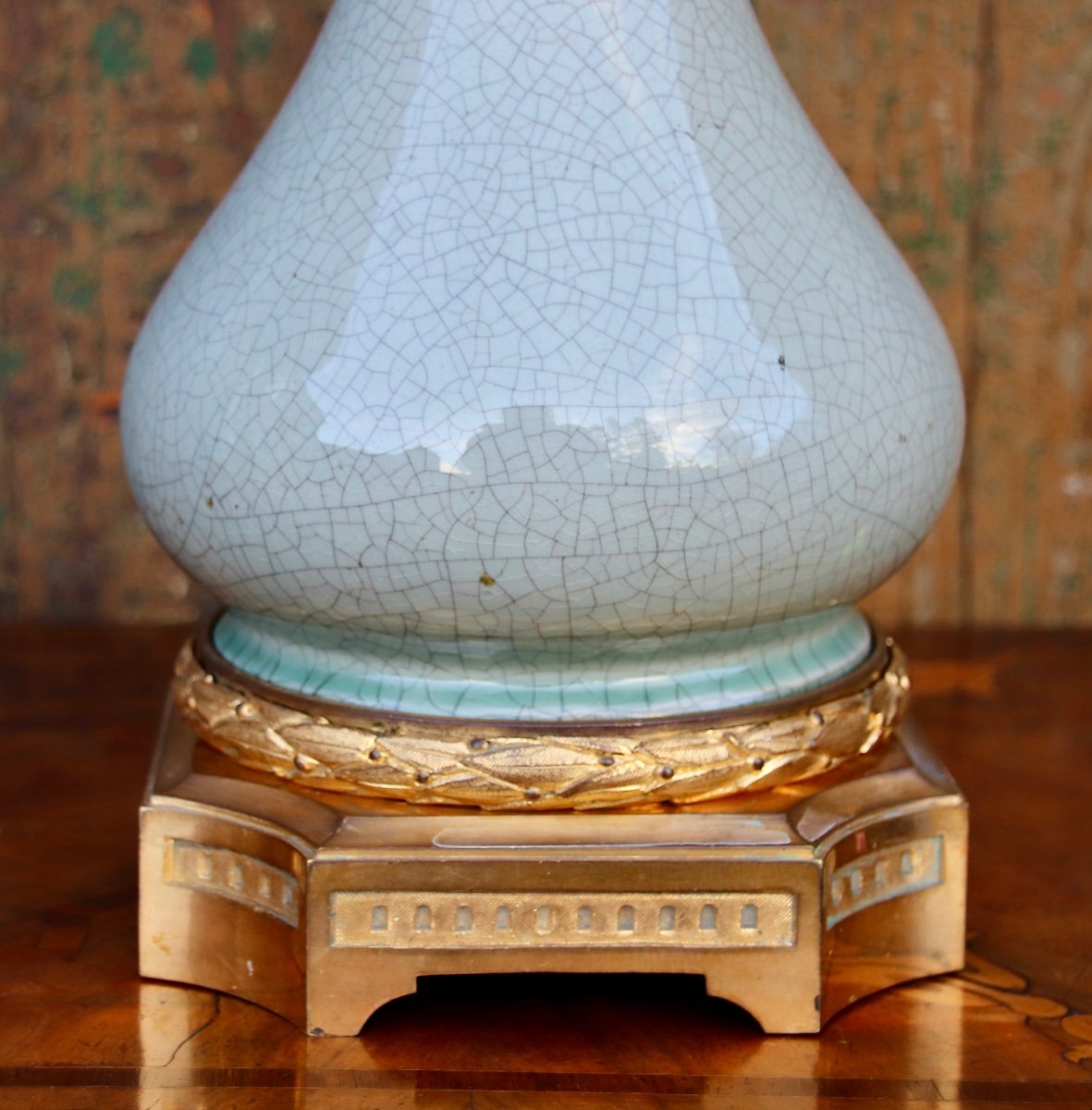 Pair Of Celadon Lamps With 19th Century Gilt Bronze Frames -photo-8
