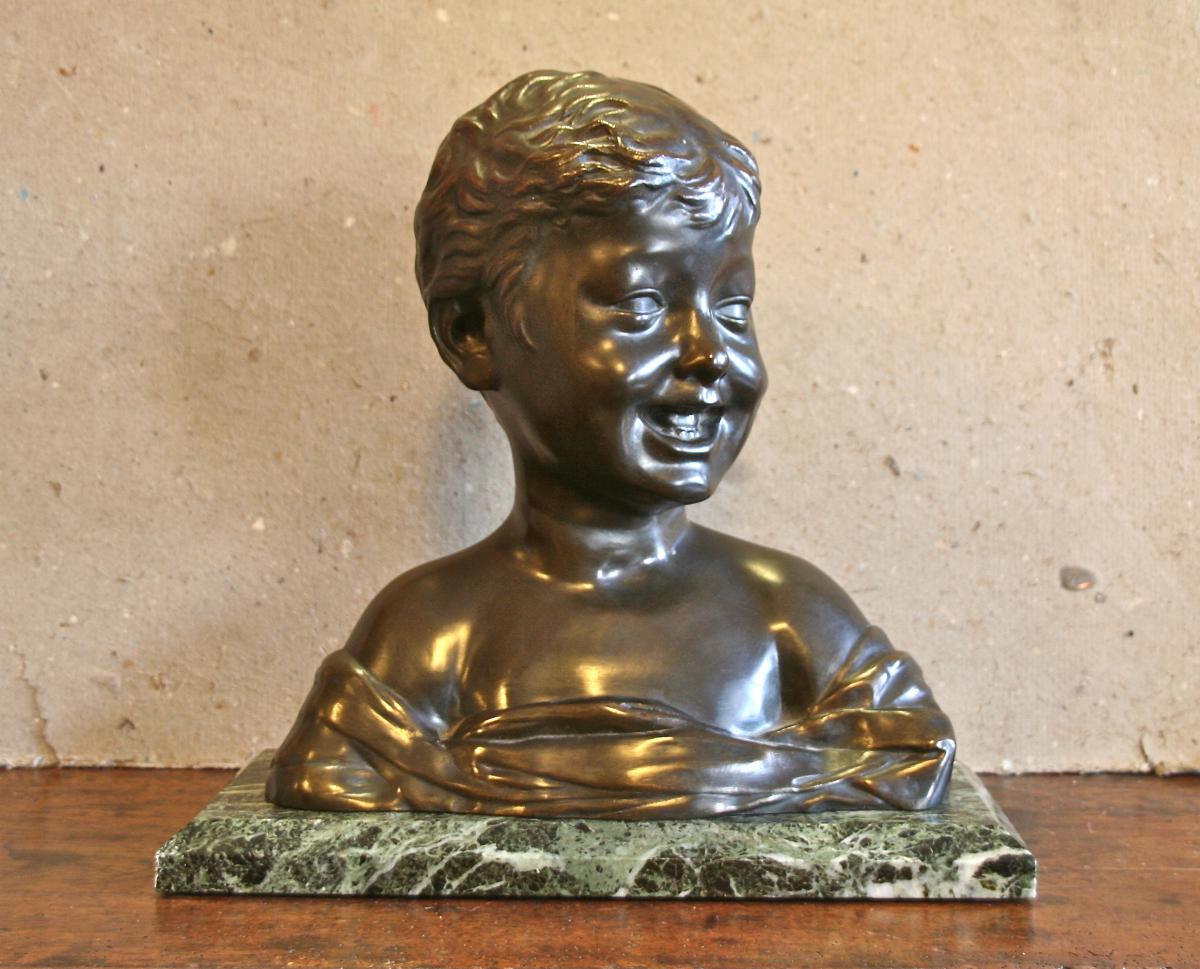 Bust Of Child Bronze XIXth After Settignano