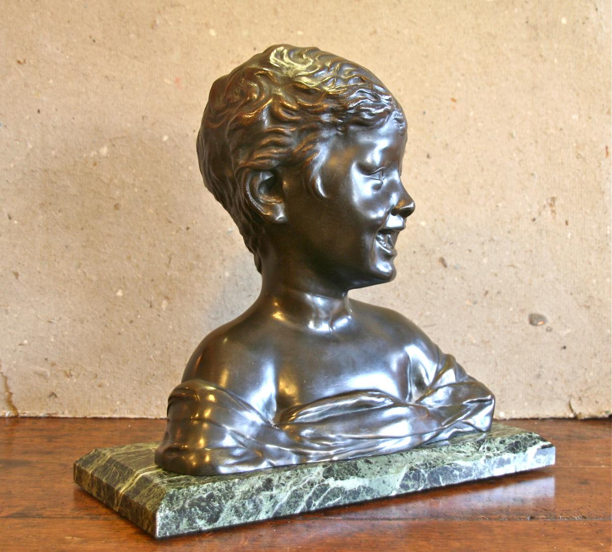 Buste d'Enfant En Bronze XIXème d'Après Settignano-photo-4