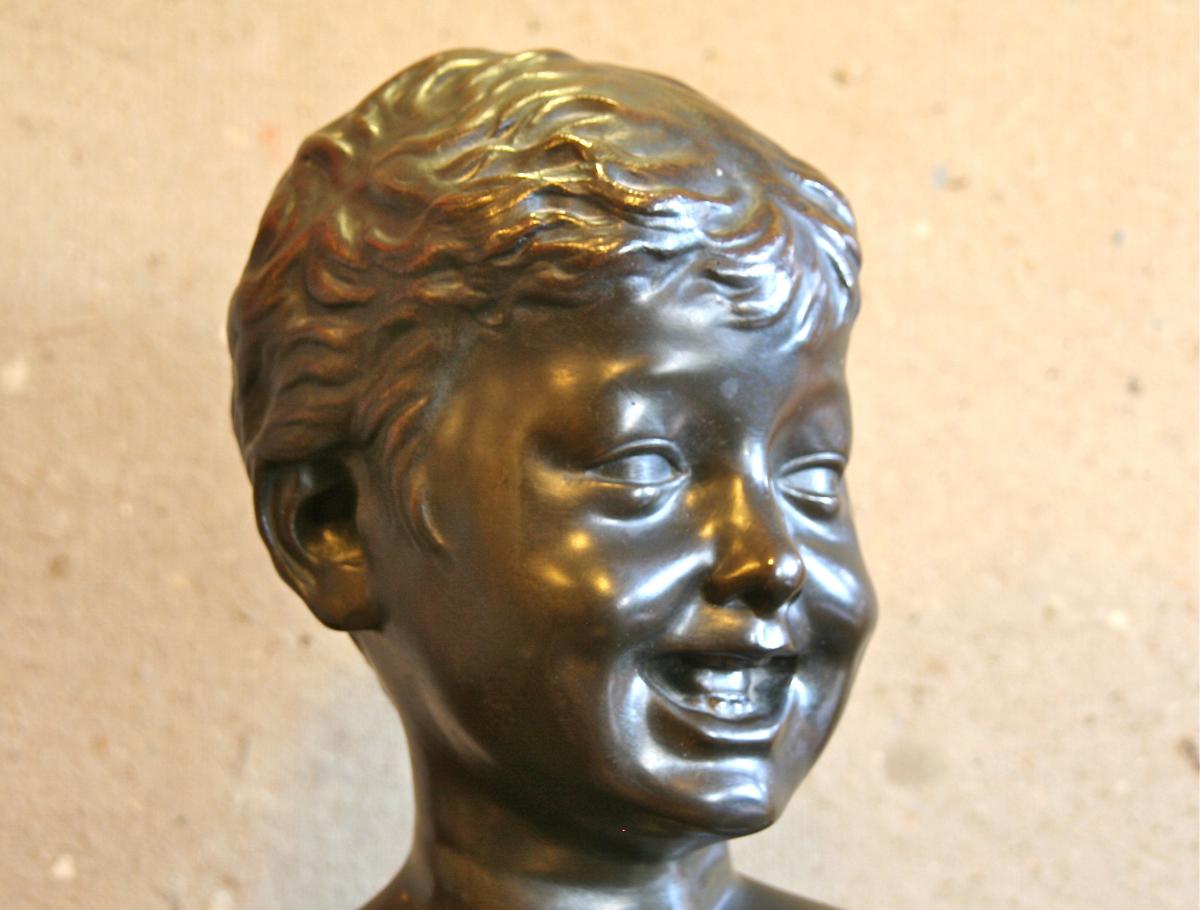 Buste d'Enfant En Bronze XIXème d'Après Settignano-photo-2