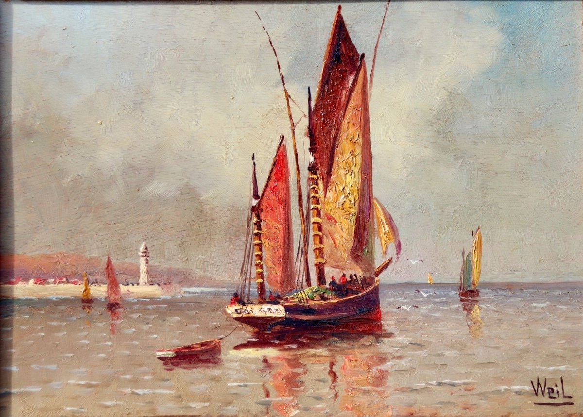 Paire De Peintures Marine XXème De Ferdinand Weil-photo-4