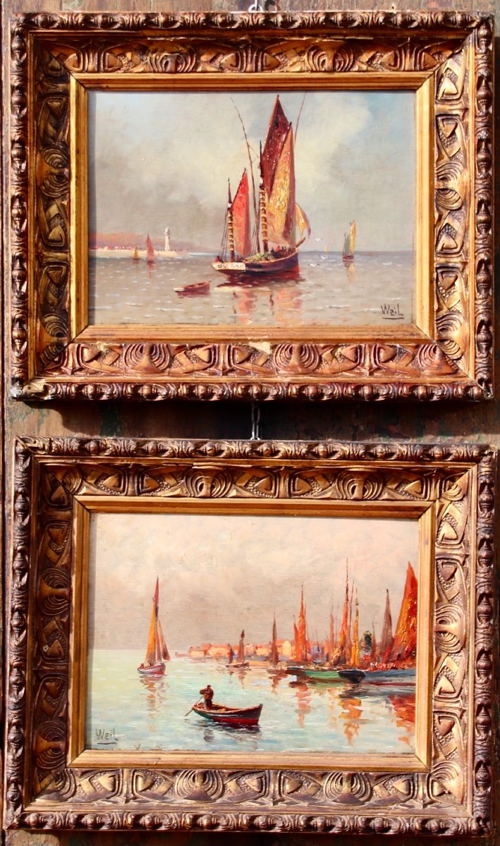 Paire De Peintures Marine XXème De Ferdinand Weil-photo-4