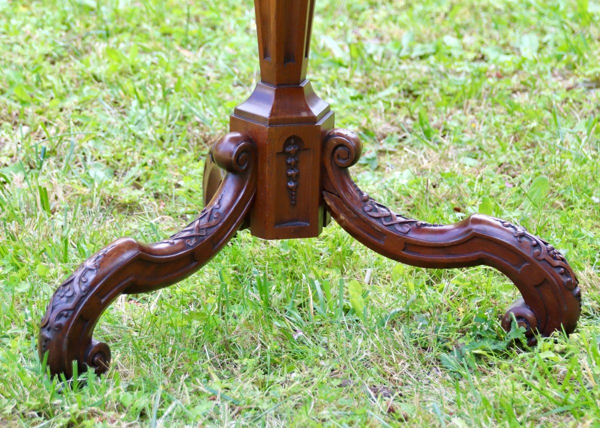 Louis XIV Period Pedestal Table In Carved Walnut With Period Tapestry-photo-5