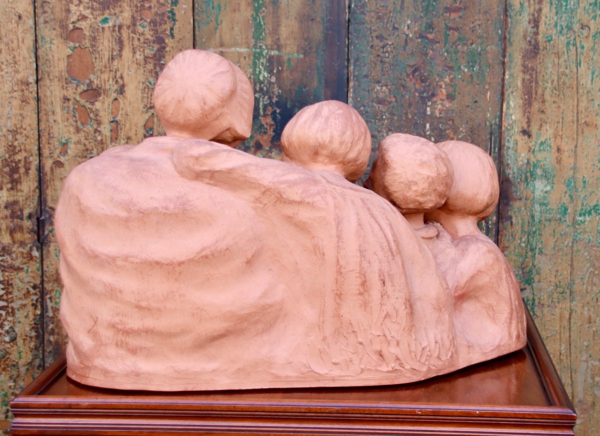 Terracotta Group By G. Hauchecorne The Breton Grandmother And Her Little Children -photo-5
