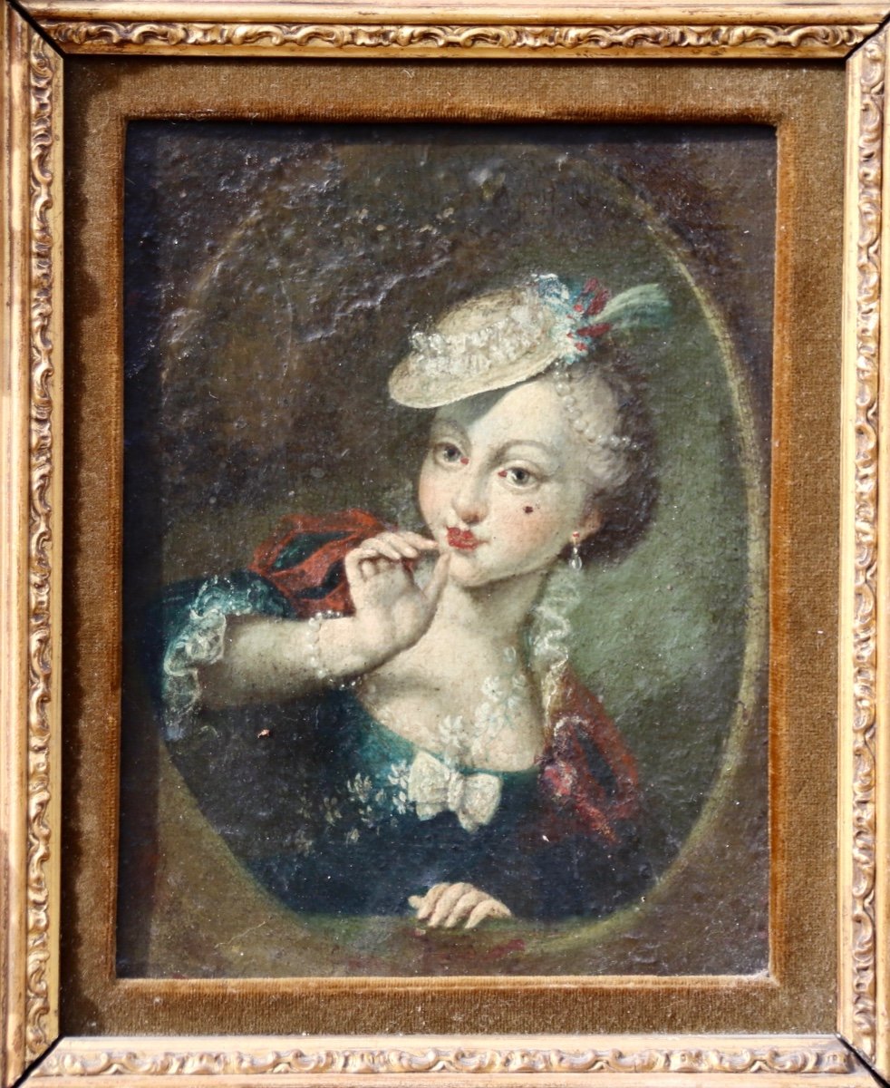 18th Century Painting Portrait Of Woman With Headdress -photo-2