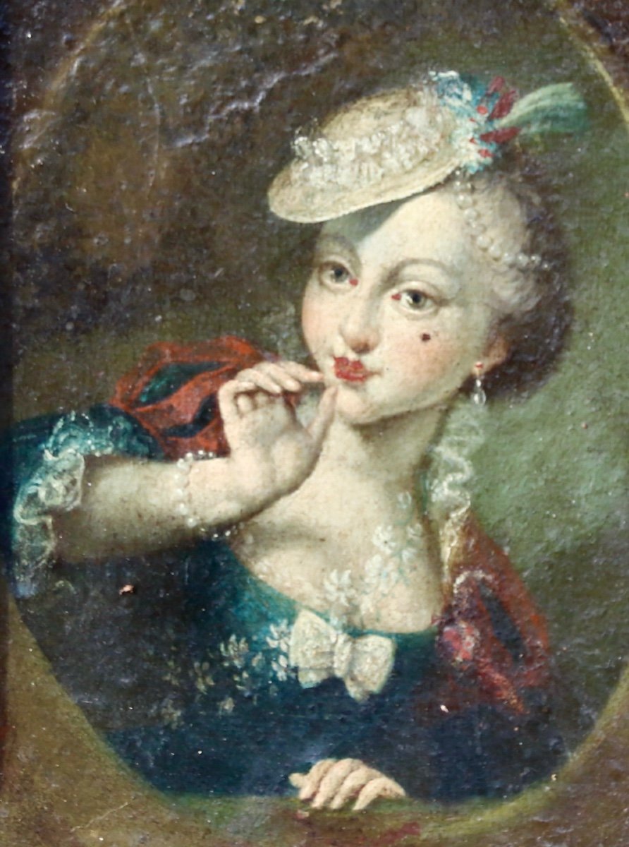 18th Century Painting Portrait Of Woman With Headdress -photo-3