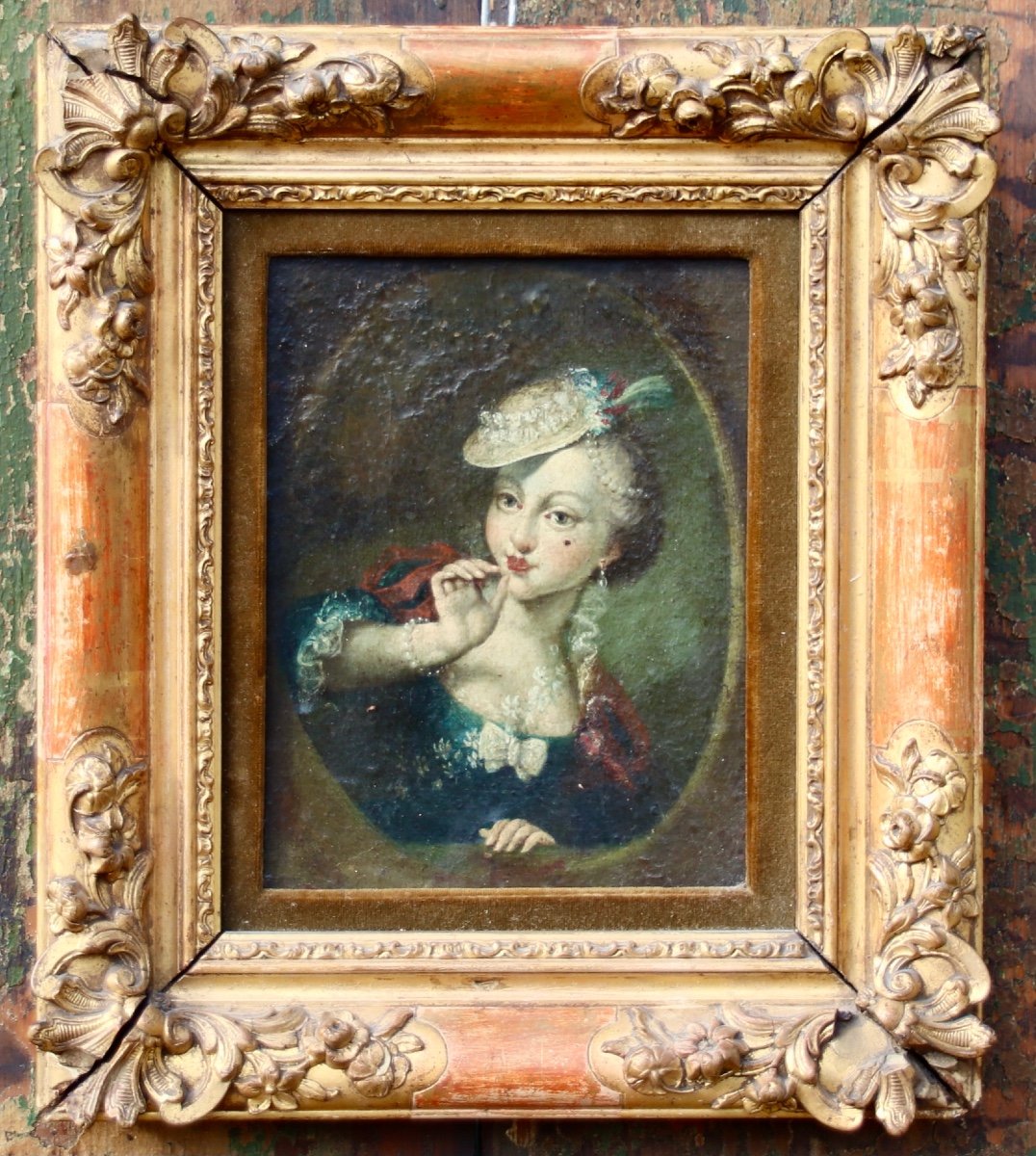 18th Century Painting Portrait Of Woman With Headdress -photo-1