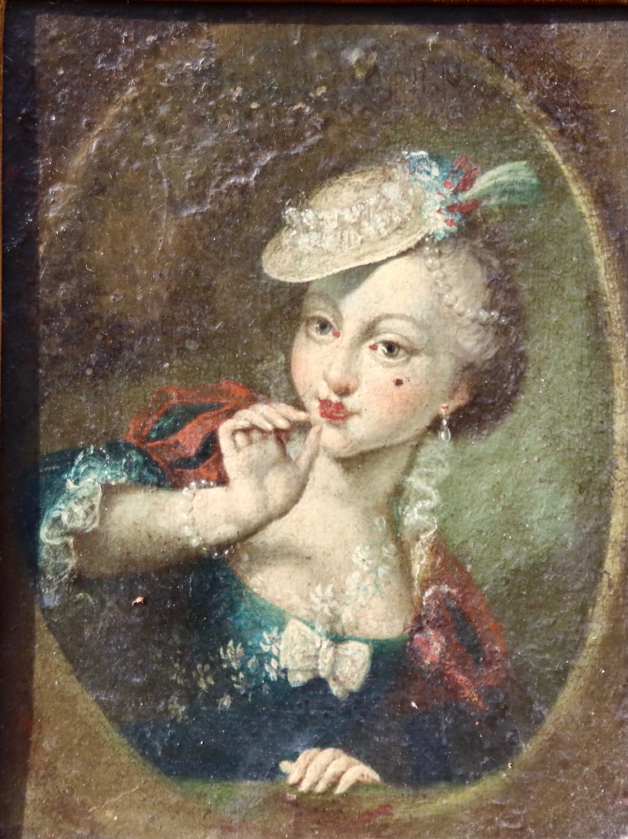 18th Century Painting Portrait Of Woman With Headdress -photo-2