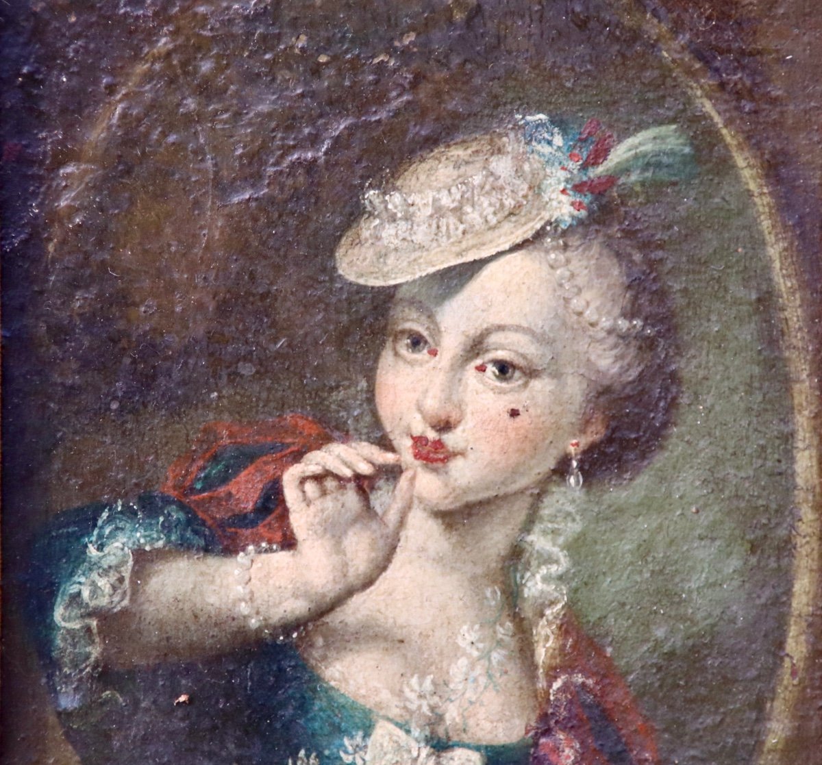 18th Century Painting Portrait Of Woman With Headdress -photo-3