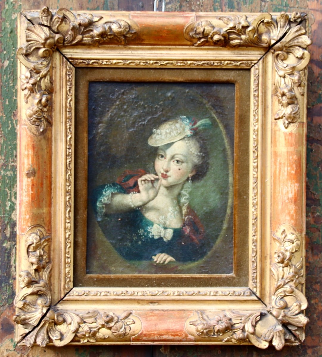 18th Century Painting Portrait Of Woman With Headdress -photo-4