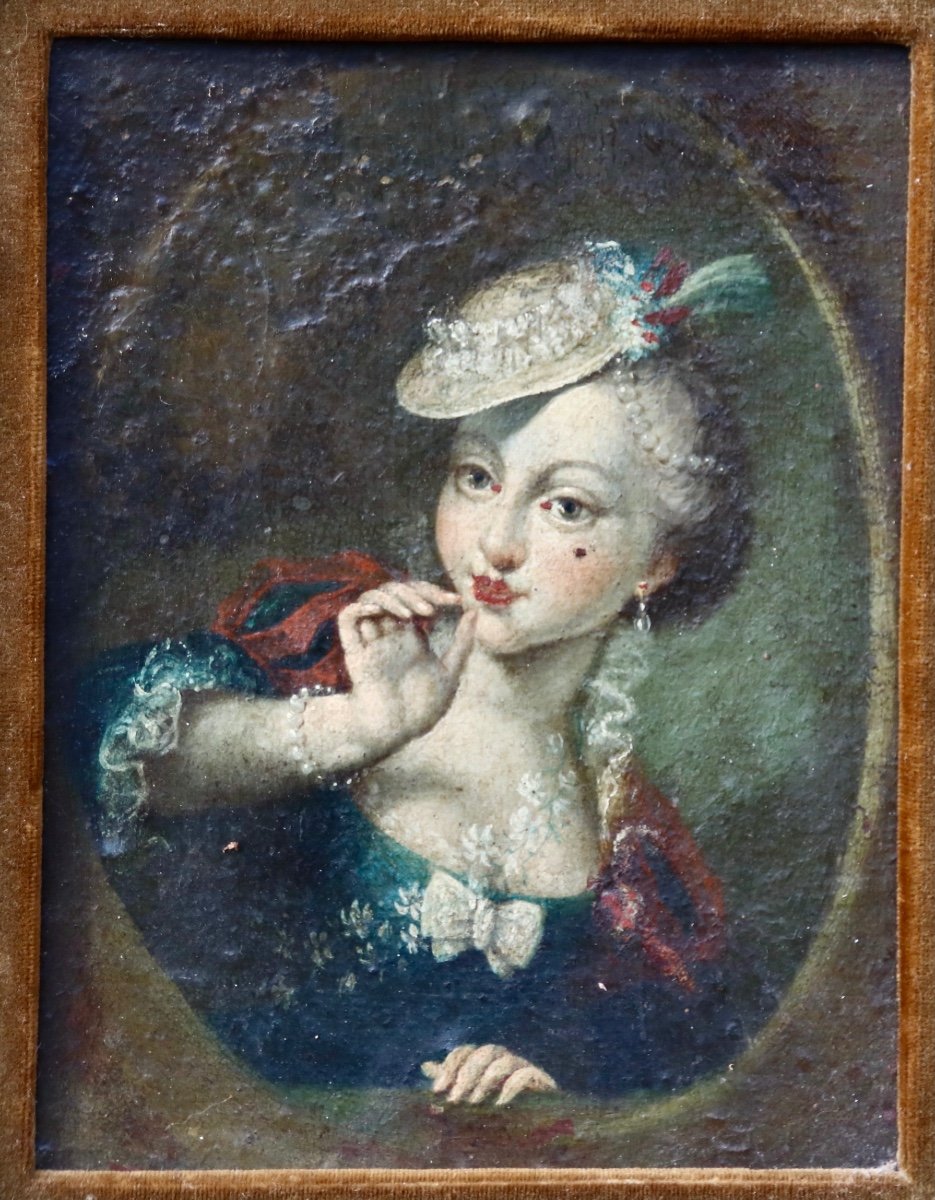 18th Century Painting Portrait Of Woman With Headdress -photo-5