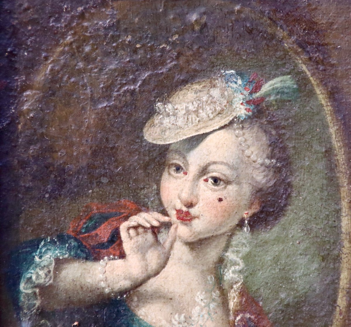 18th Century Painting Portrait Of Woman With Headdress -photo-6