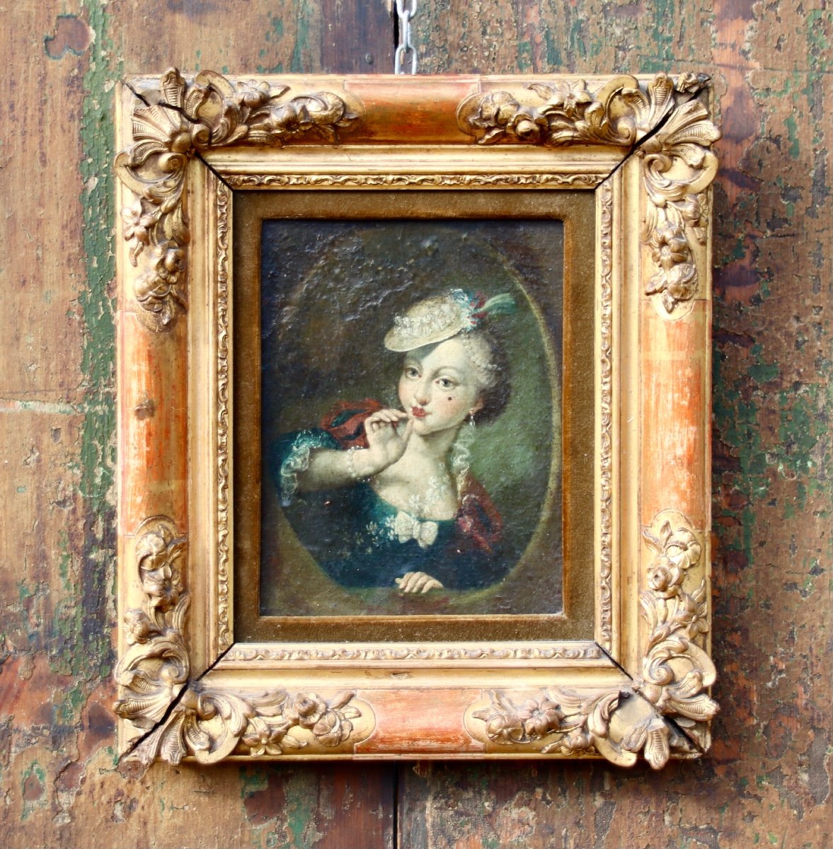 Peinture XVIIIème Portrait De Femme à La Coiffe 