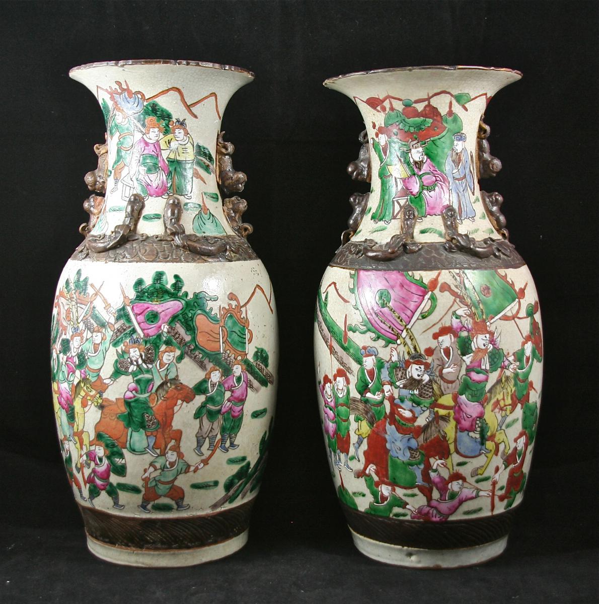 Paire De Vases En Porcelaine, Canton XIXème-photo-1