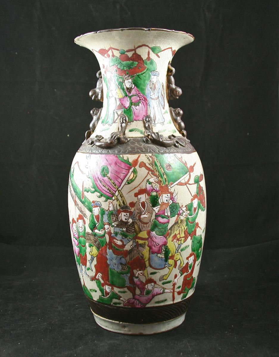 Paire De Vases En Porcelaine, Canton XIXème-photo-2