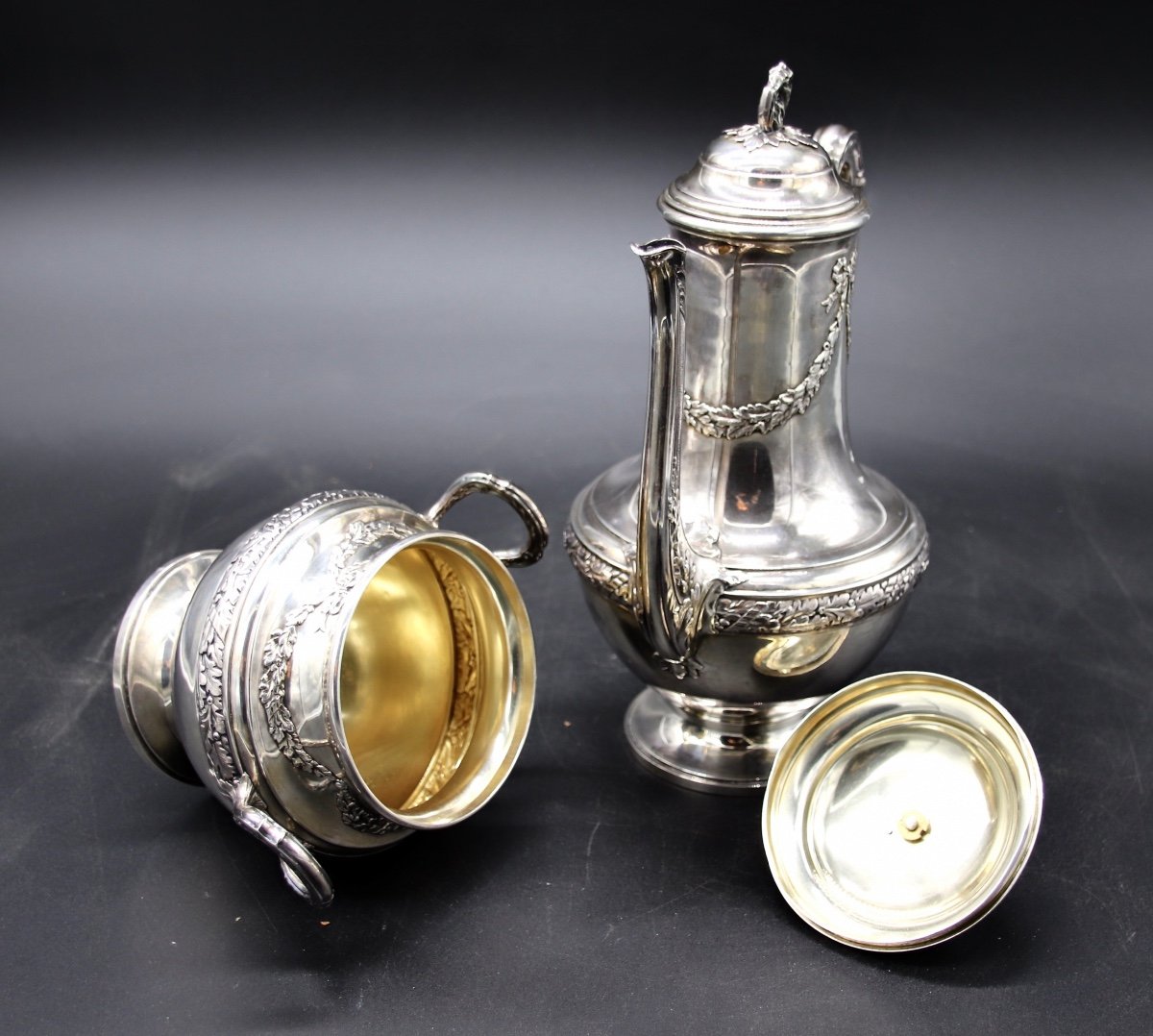 Cafeti&egrave;re Et Sucrier XIX&egrave;me En Argent Massif -photo-4