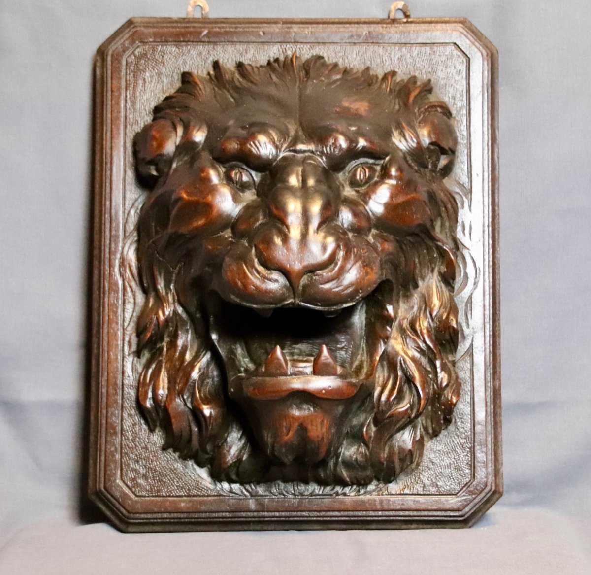 19th Century Walnut Lion Head Sculpture 
