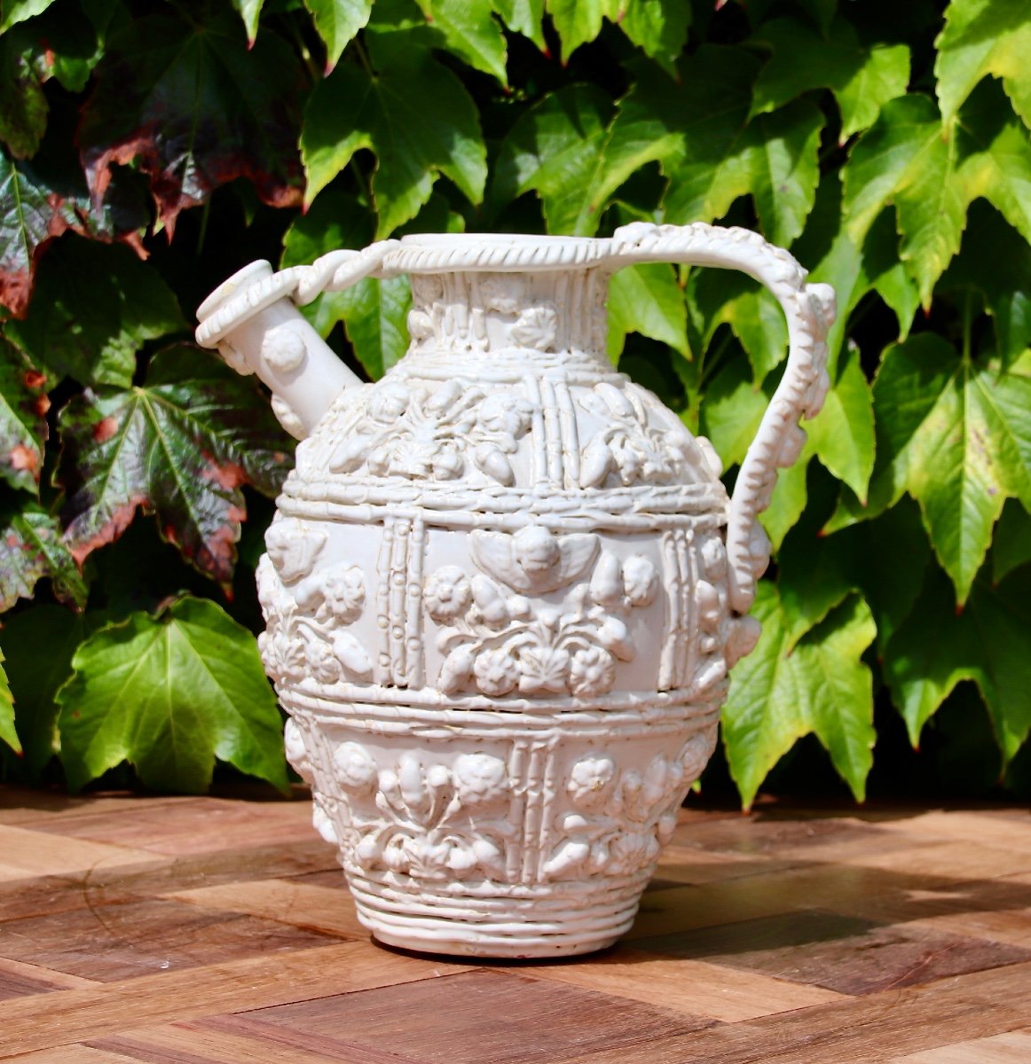 White Glazed Earthenware Jug Italy 19th Century -photo-2