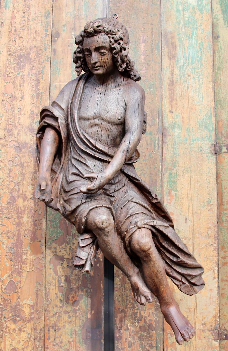 Grande Paire d'Anges En Bois Sculpté XVIIIème -photo-3