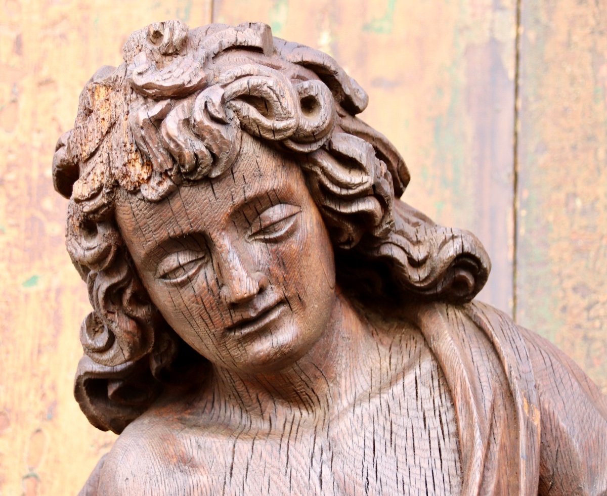 Grande Paire d'Anges En Bois Sculpté XVIIIème -photo-4
