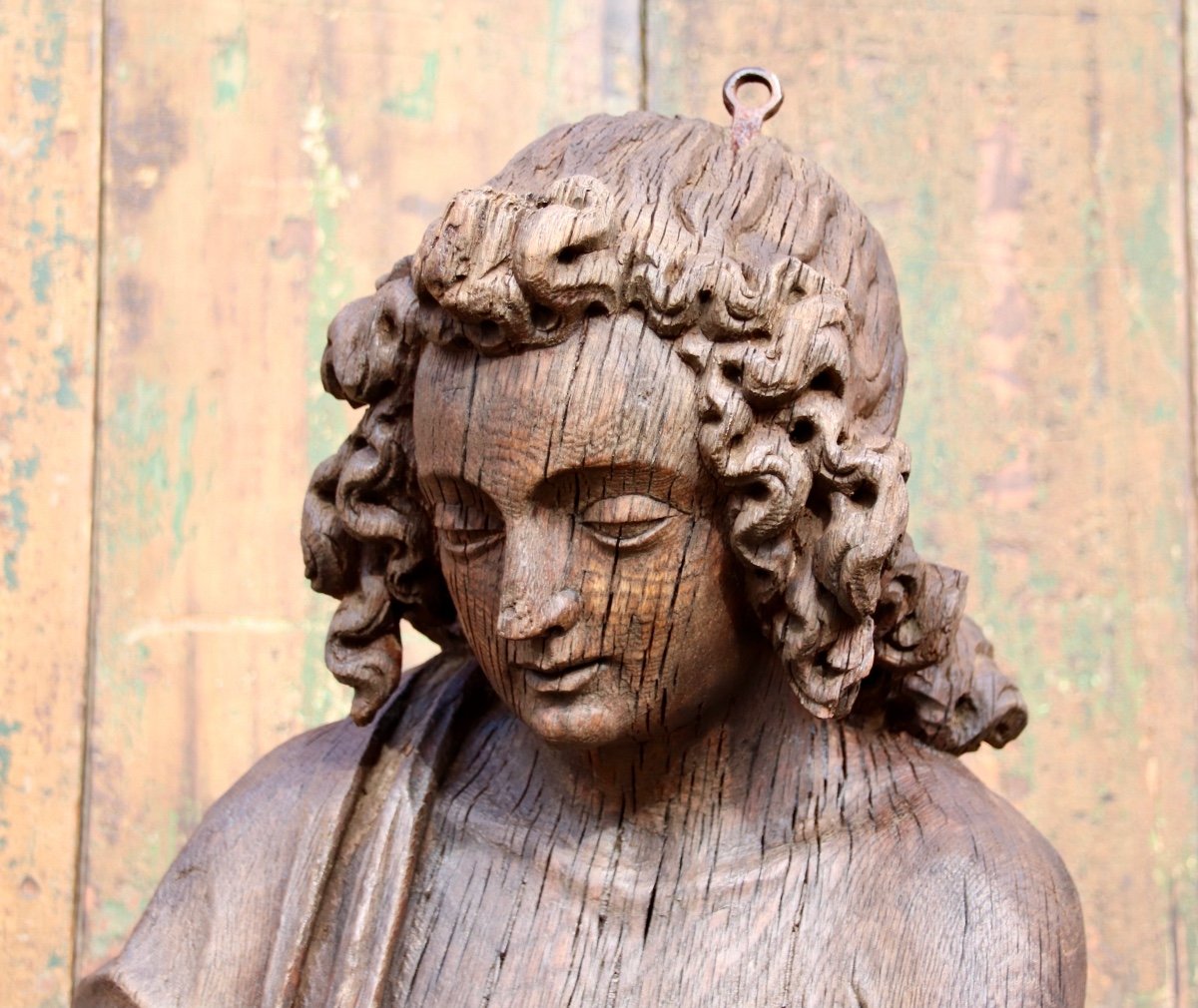 Grande Paire d'Anges En Bois Sculpté XVIIIème -photo-2