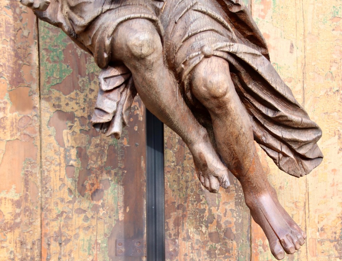 Grande Paire d'Anges En Bois Sculpté XVIIIème -photo-5