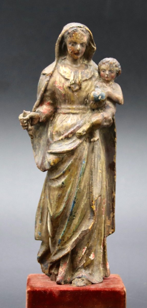 Virgin And Child 18th Century In Polychrome Wood-photo-3