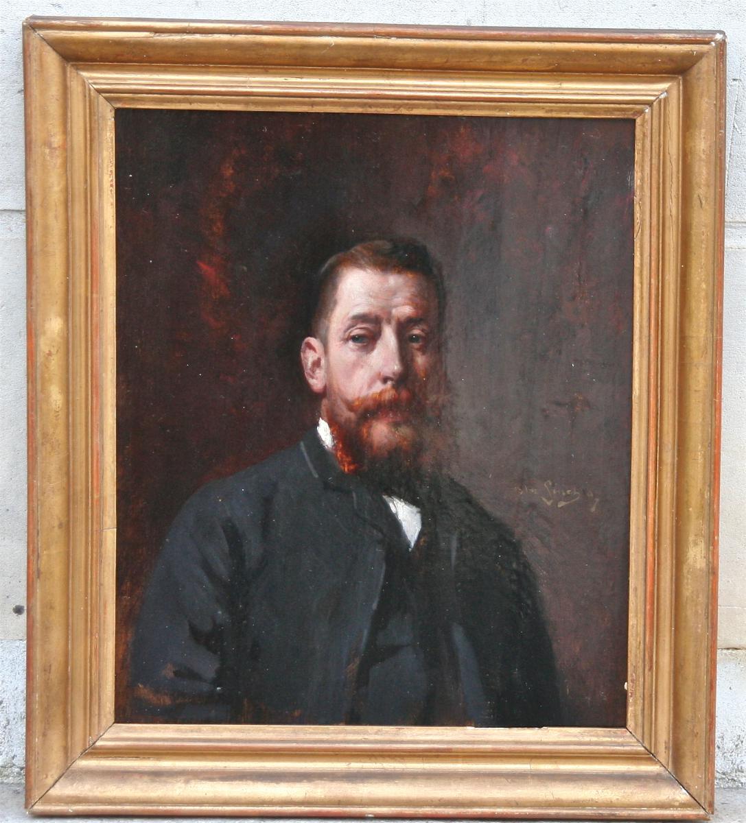 Portrait d'Homme Sur Panneau XIXème-photo-1