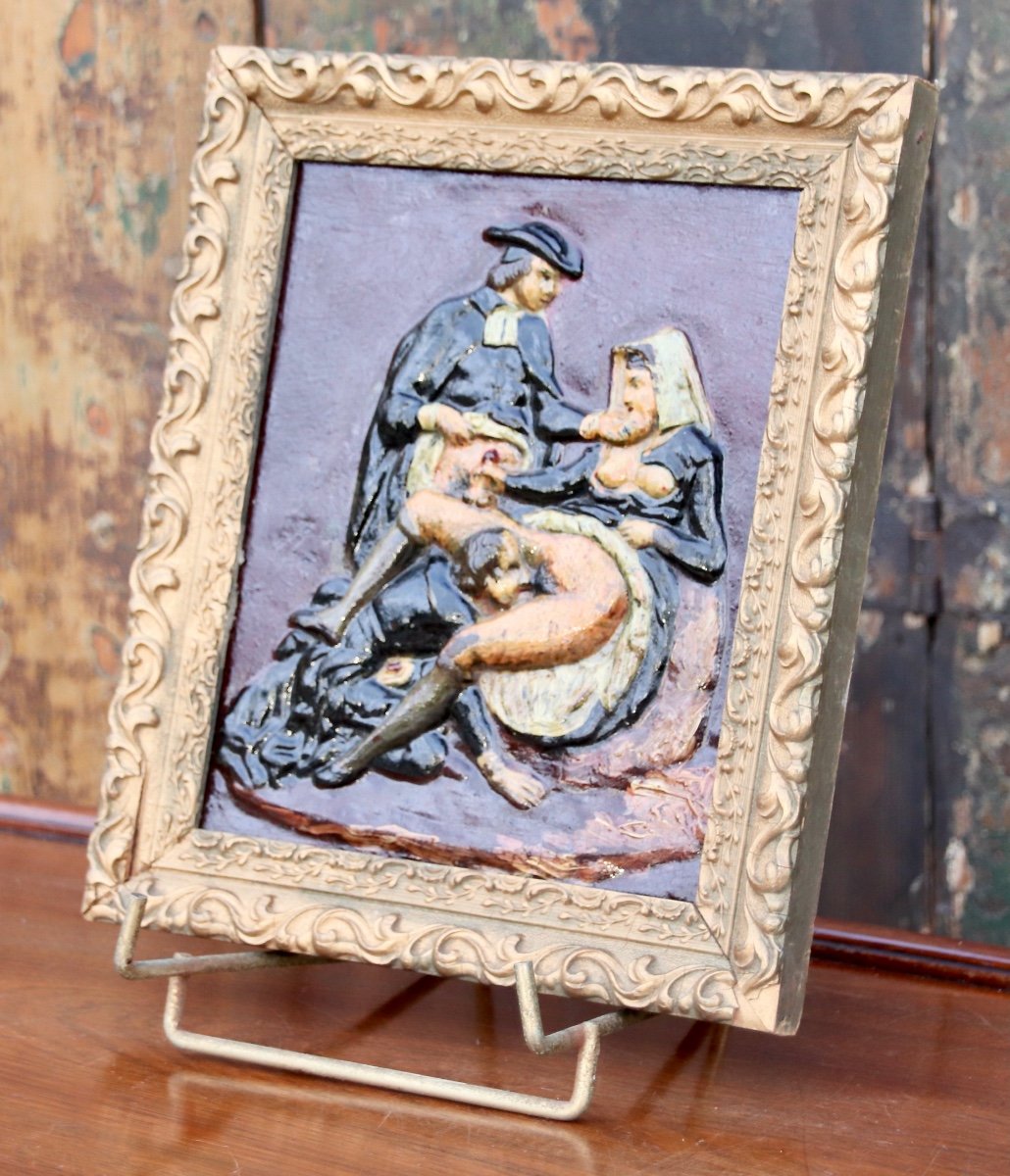 Erotic Scene Painted On A Metal Plate In Bas Relief-photo-1
