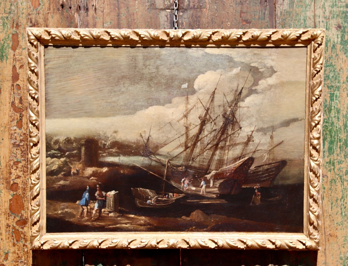 18th Century Marine Painting Caulking Ships-photo-2