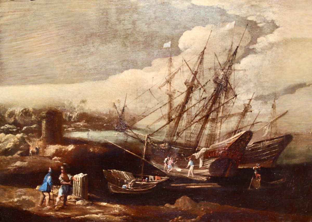 18th Century Marine Painting Caulking Ships-photo-5