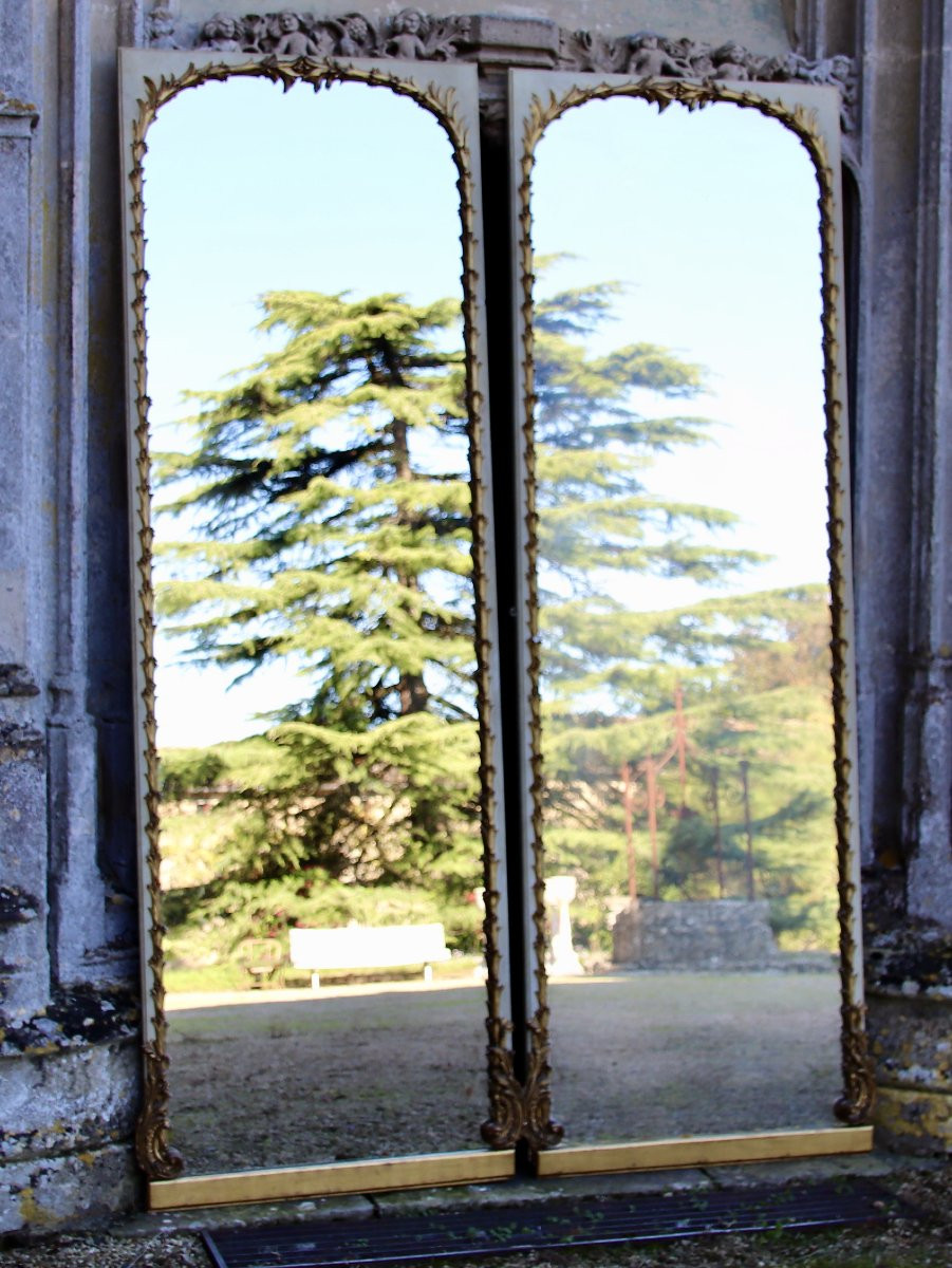Grande paire de miroirs fin XIXème en bois doré-photo-2