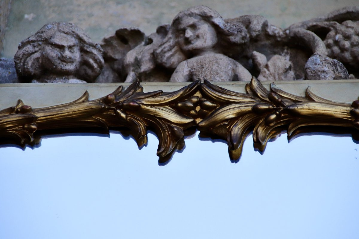 Grande paire de miroirs fin XIXème en bois doré-photo-4