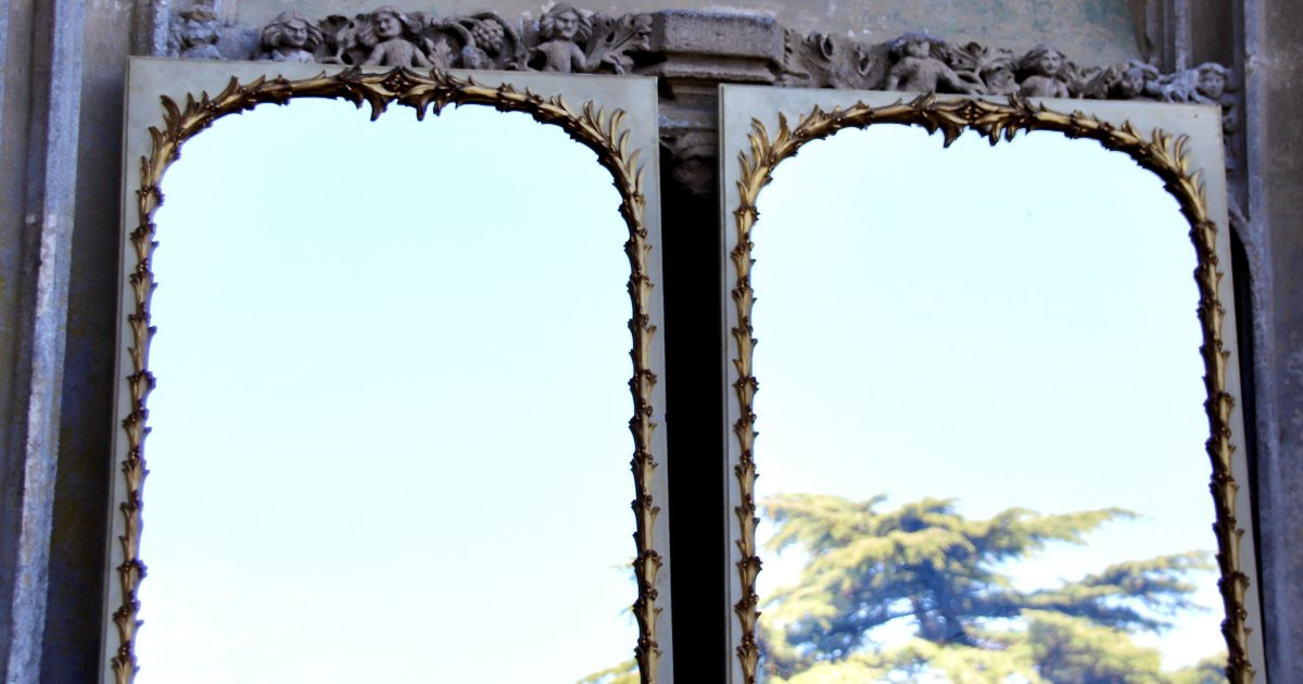 Grande paire de miroirs fin XIXème en bois doré-photo-3